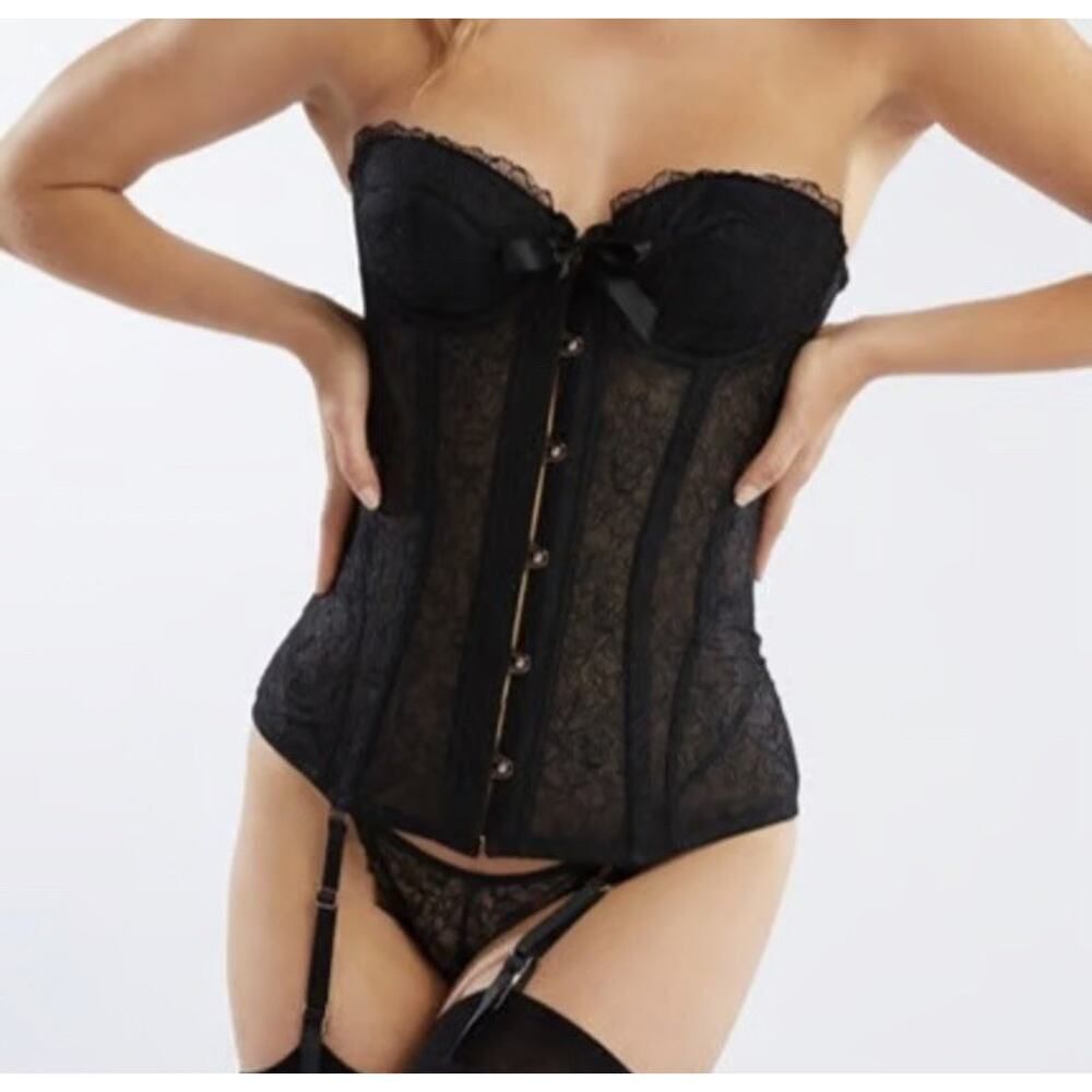 NWT Savage X Fenty Black Lace Embroidered Corset Bustier Small Sexy Adjustable